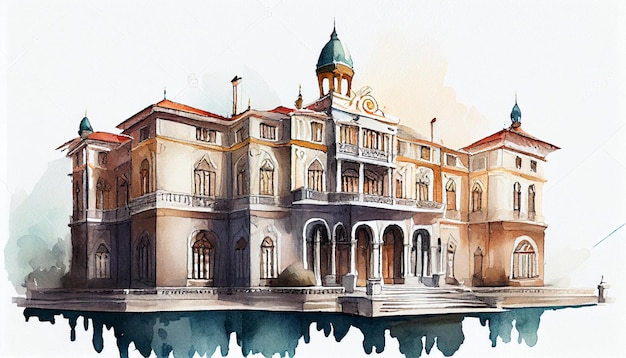 A watercolor painting of a palace in venice.