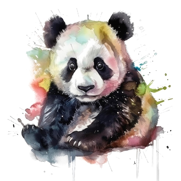 Акварельный рисунок медведя панды.