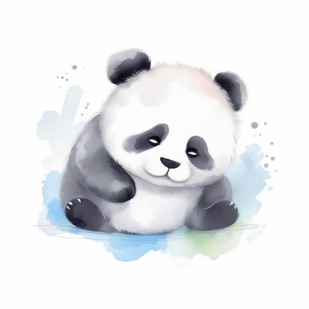 Акварельный рисунок медведя панды.