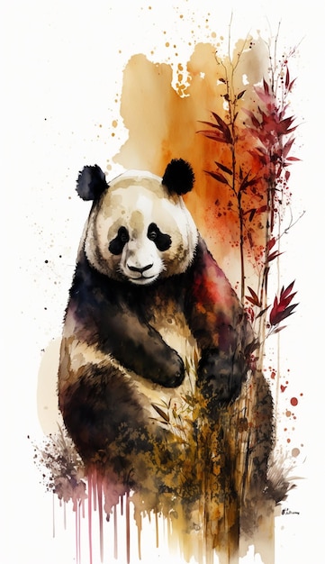 A watercolor painting of a panda bear