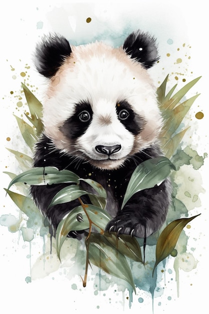 パンダの子の水彩画