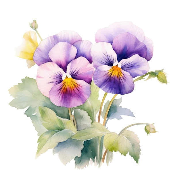 Watercolor painting of pansy with white background