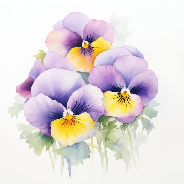 Photo watercolor painting of pansy with white background