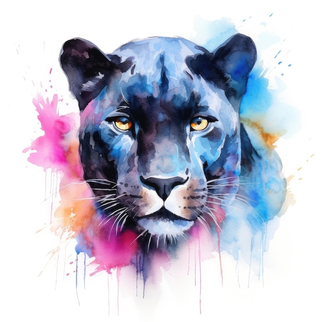 Watercolor painting of panther with white background