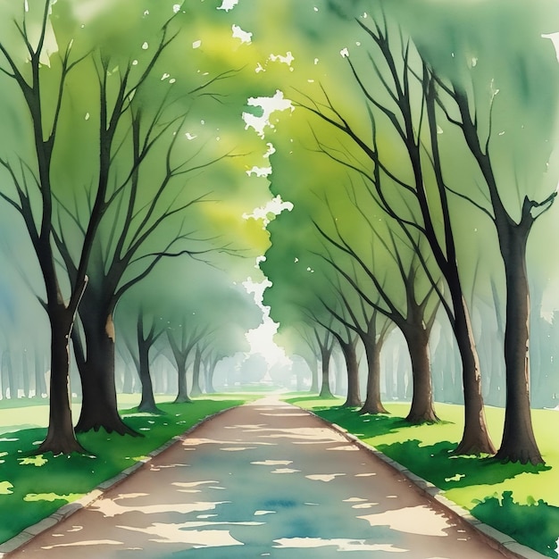 Watercolor painting of a park