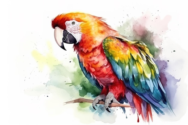 Watercolor painting of a parrot on a white background Birds Wildlife Animals Illustration generative AI