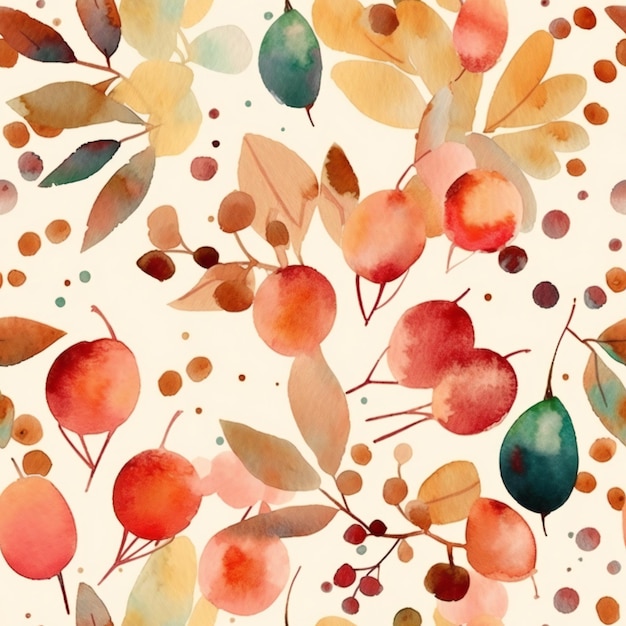 A watercolor painting of a pattern of fruits.