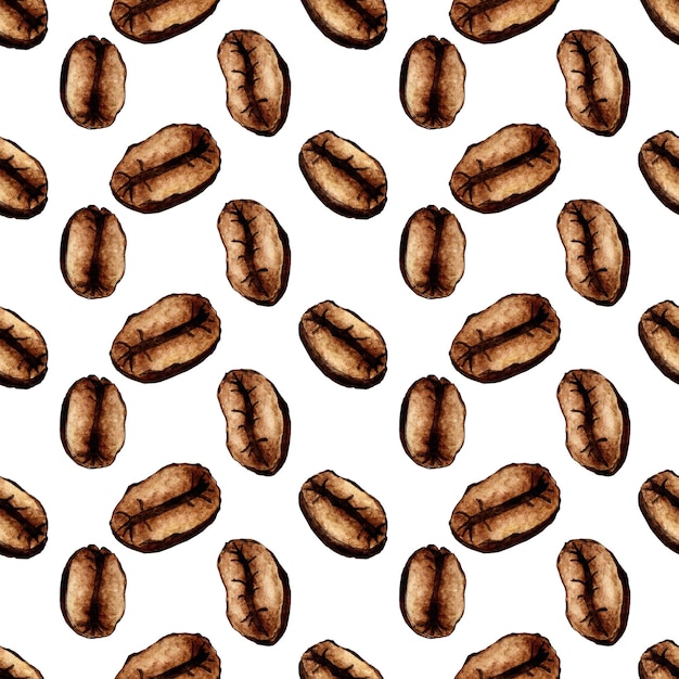 Watercolor painting pattern of roasted coffee beans isolated on white background brown coffee beans