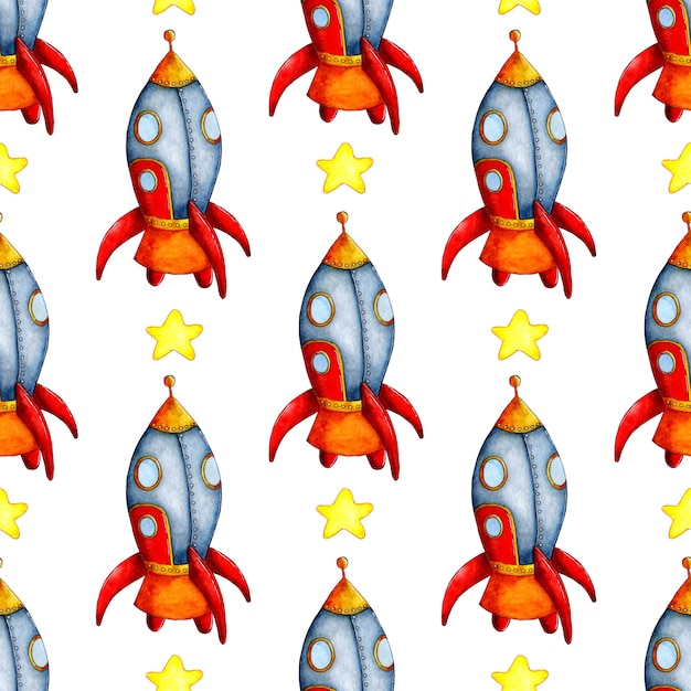 Watercolor painting pattern space and astronautics illustration Hand drawn background for children