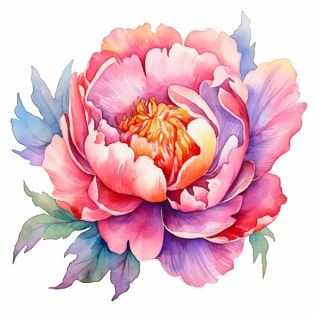 A watercolor painting of a peony flower.