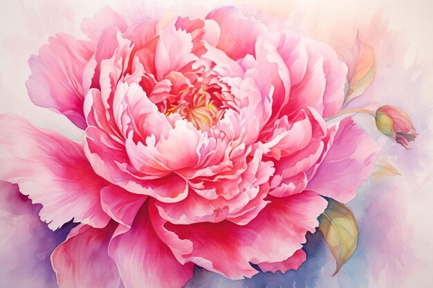 Photo a watercolor painting of a peony flower.