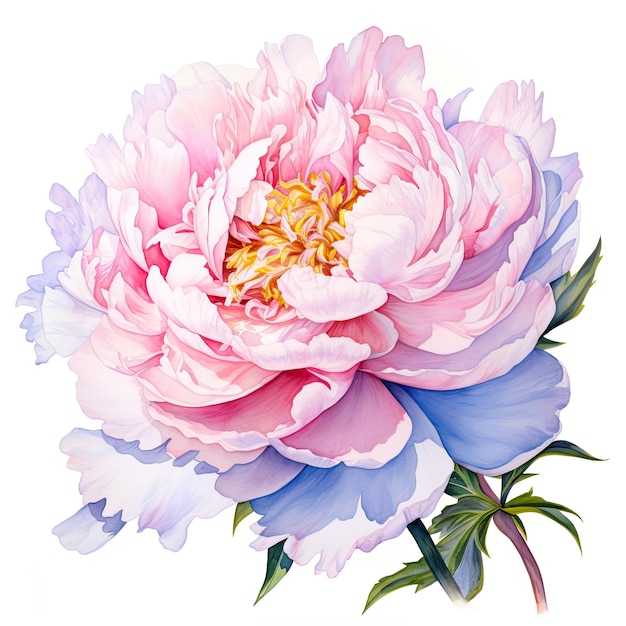 Watercolor painting of peony with white background