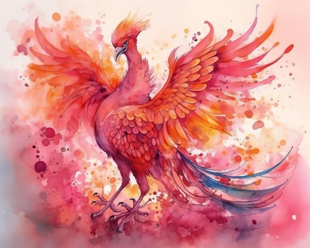 A watercolor painting of a phoenix with the word phoenix on it.