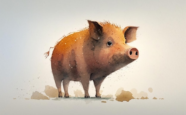 A watercolor painting of a pig. watercolor illustrations for kids cartoon style ai generated