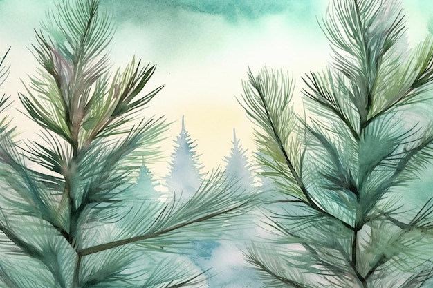 A watercolor painting of a pine tree in the forest