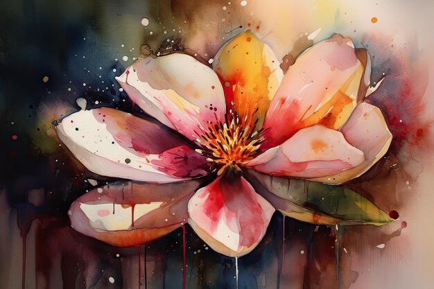 A watercolor painting of a pink magnolia flower.