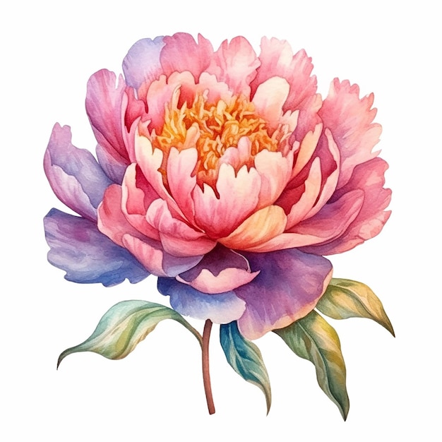 A watercolor painting of a pink peony flower.