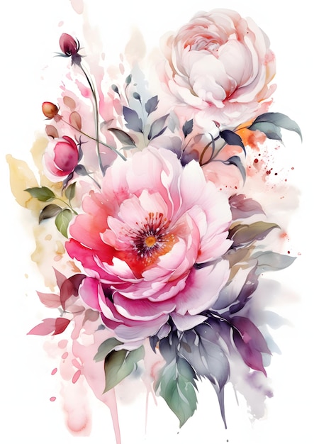 Watercolor painting of a pink peony