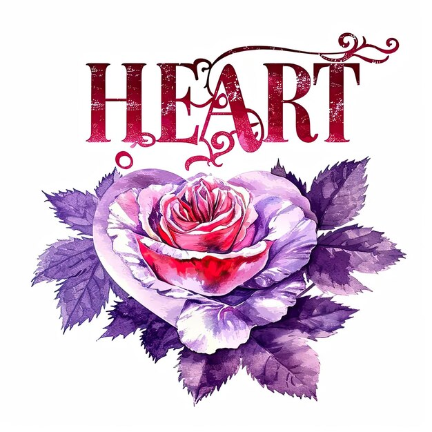 Photo a watercolor painting of a pink rose with the word heart above it