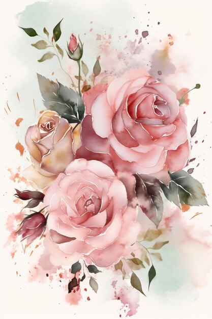 A watercolor painting of pink roses.