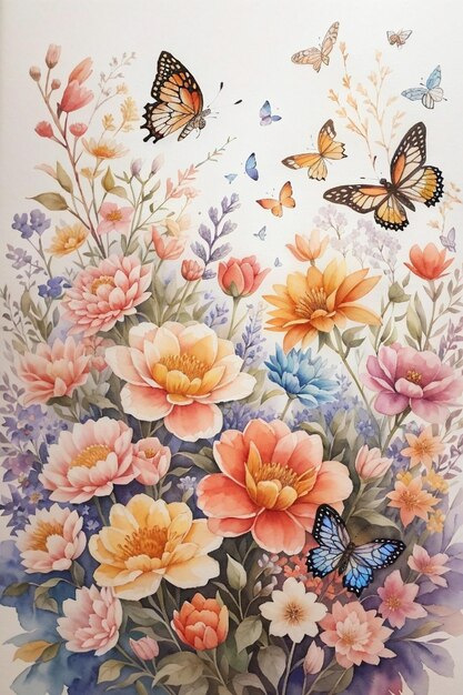 A watercolor painting of a plain full of flowers