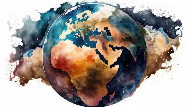 A watercolor painting of the planet Earth with Europe and Africa on it
