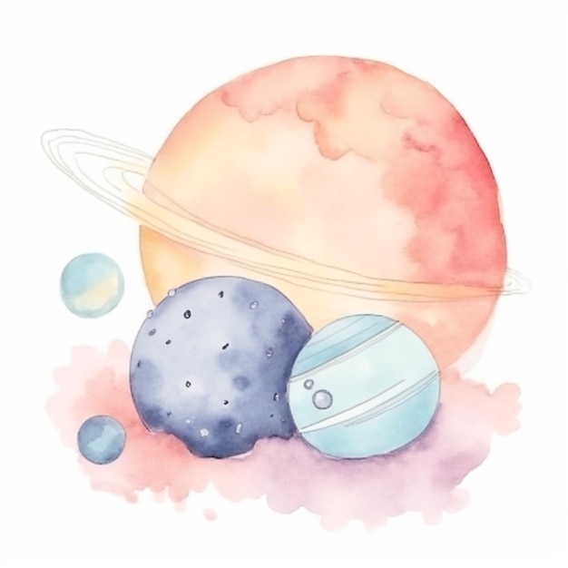 Watercolor painting of planets and the sun