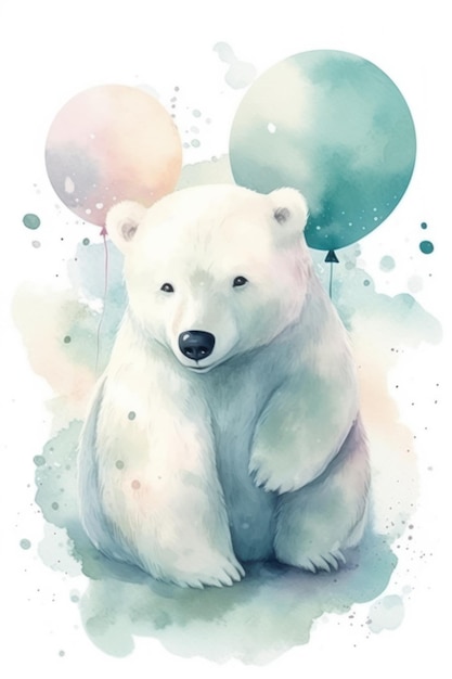 Watercolor painting of a polar bear