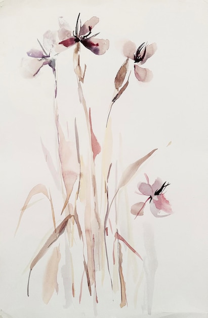 Плакат с акварельной живописью Иллюстрация луга Цветы летнее поле Романтическая свадьба Дикий цветок