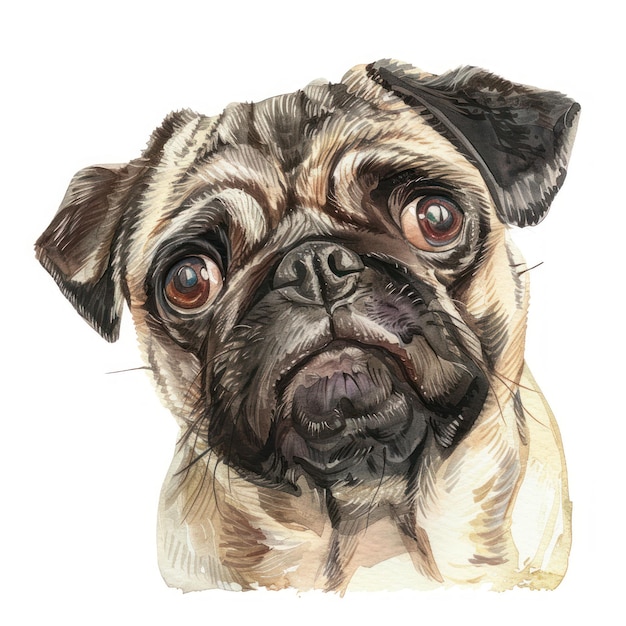 큰 둥근 눈 을 가지고 쳐다보는 파그 의 수채화 그림