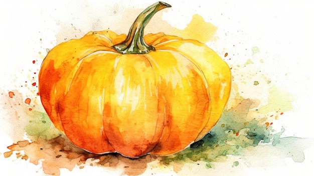 Watercolor painting of a pumpkin in light yellow color tone