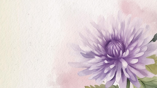 Photo a watercolor painting of a purple flower with a green leaf on it.