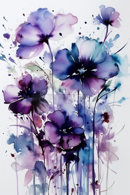 A watercolor painting of purple flowers.