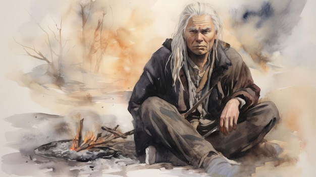 Watercolor Painting of a Quadragenarian of the North
