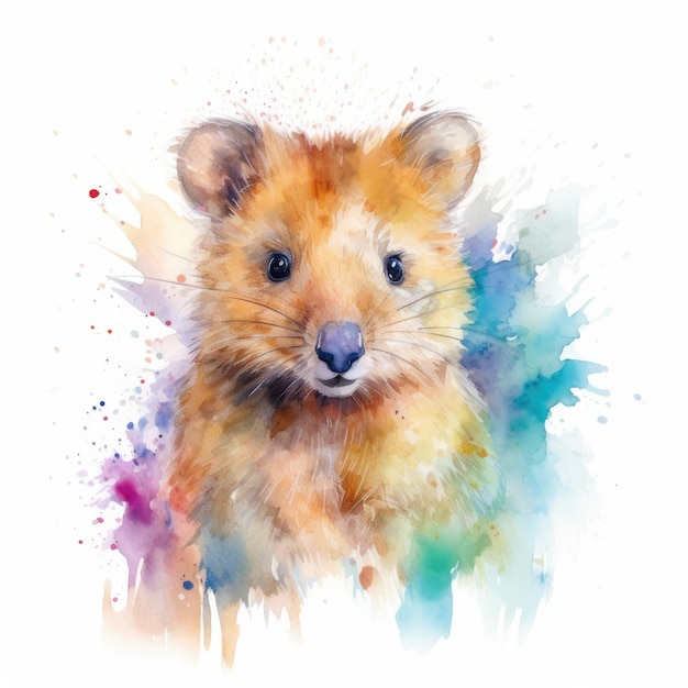 Watercolor painting of quokka with white background