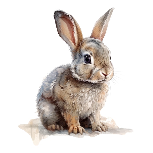 A watercolor painting of a rabbit with big ears.