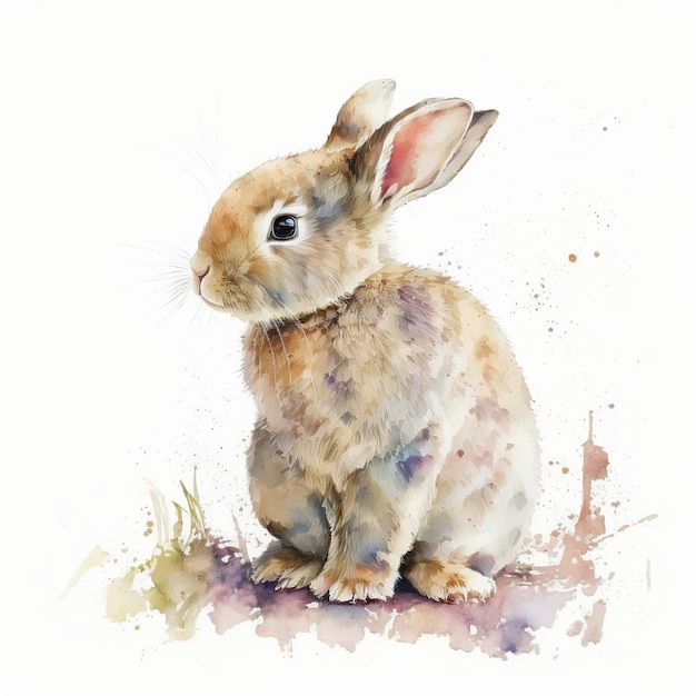 A watercolor painting of a rabbit