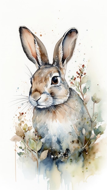 A watercolor painting of a rabbit