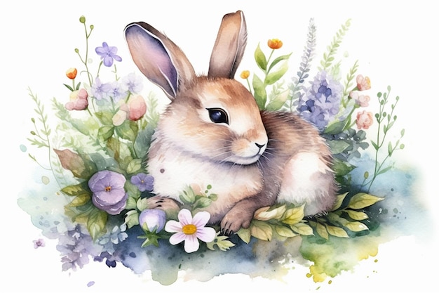 A watercolor painting of a rabbit