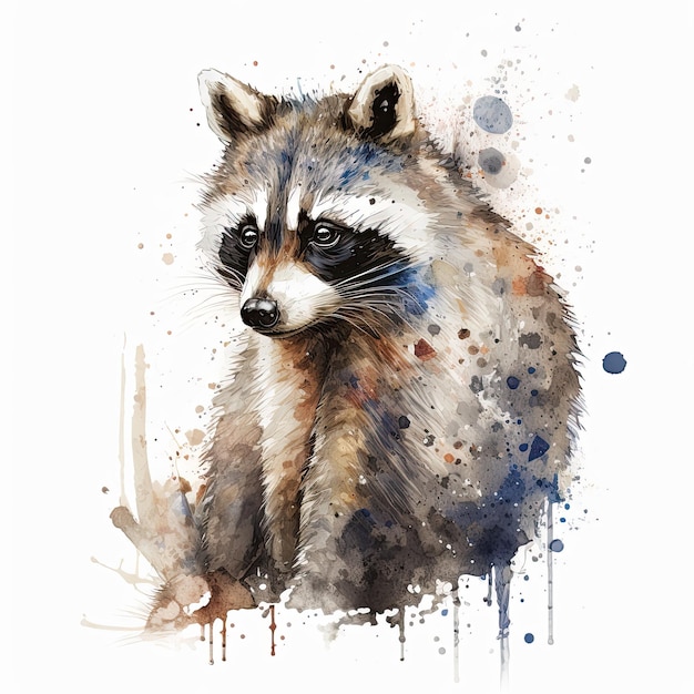 Photo watercolor painting of raccoon