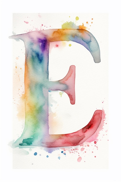 Photo a watercolor painting of a rainbow colored letter e with watercolors.