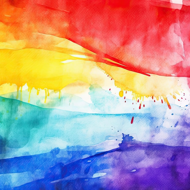 Watercolor painting of a rainbow with a paint splatter.