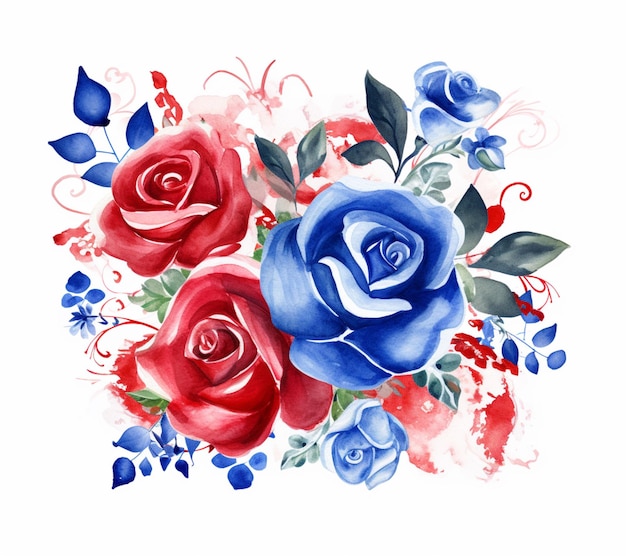 Photo a watercolor painting of red and blue roses