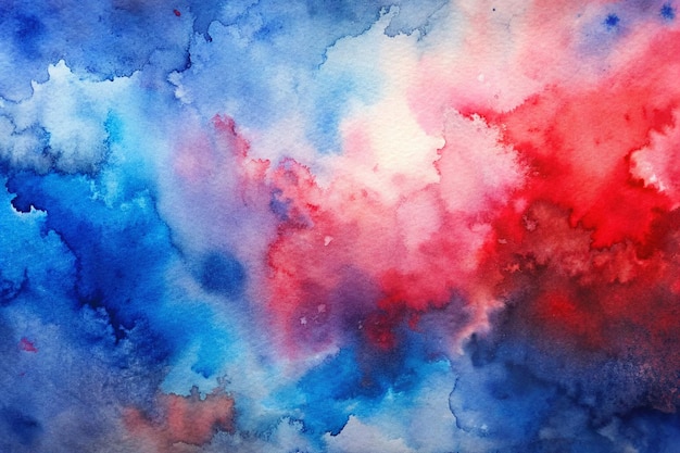 a watercolor painting of a red and blue sky