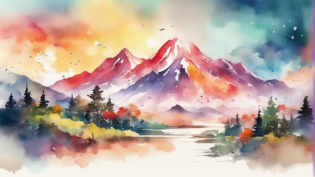 a watercolor painting of a red and blue water splash