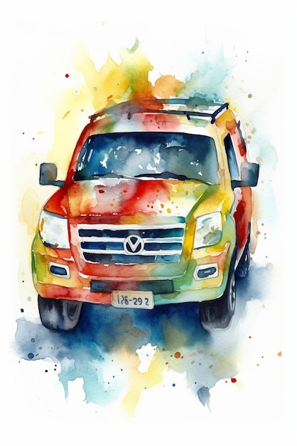 A watercolor painting of a red car