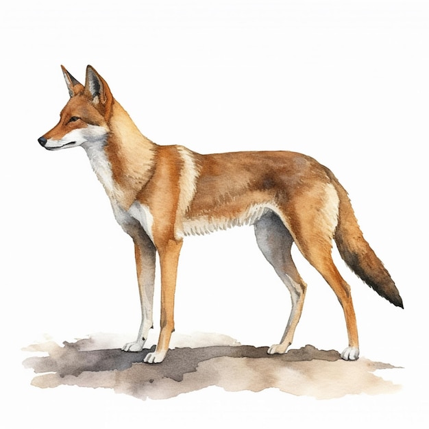 A watercolor painting of a red fox