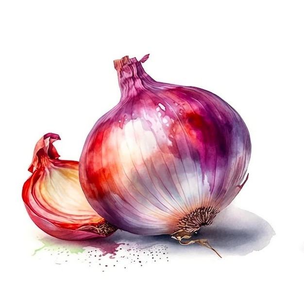 A watercolor painting of a red onion