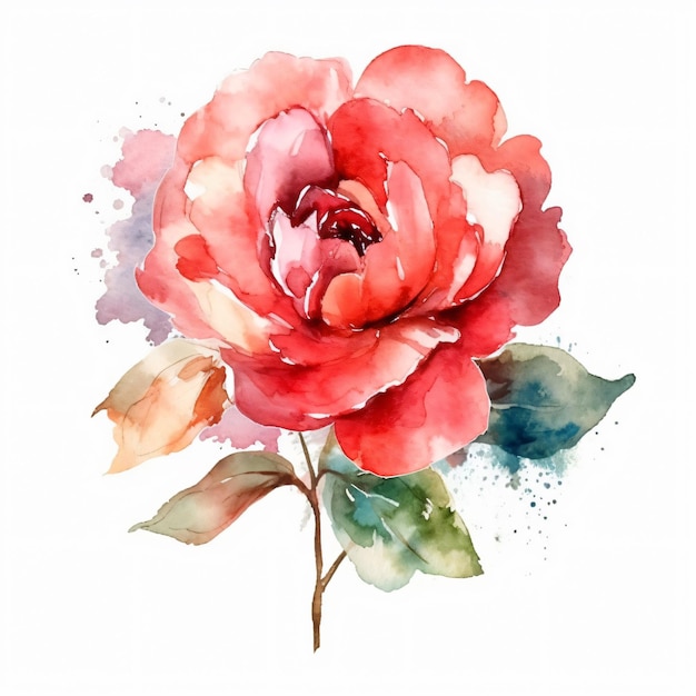 A watercolor painting of a red peony flower.