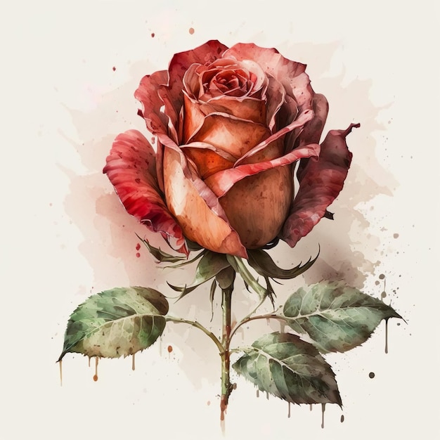 Photo a watercolor painting of a red rose with the word love on it.